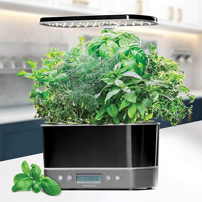 Enjoy a variety of fresh herbs year-round with this sleek AeroGarden indoor gardening system.