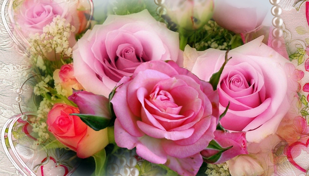 Romantic pink roses with soft focus, gentle elegance, perfect for a wedding centerpiece.